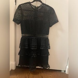 AQUA Eyelet Short Sleeve Dress in Black